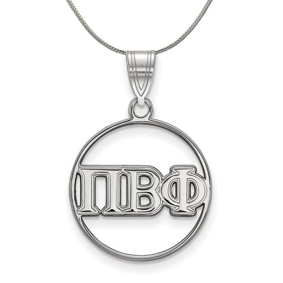 Sterling Silver Pi Beta Phi Medium Circle Greek Necklace - 16 Inch - Picture 1 of 7